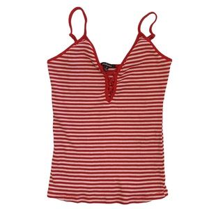 CROPPED TANK TOP RED WHITE STRIPES SIZE MEDIUM